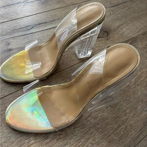 Transparent Iridescent Heeled Sandals